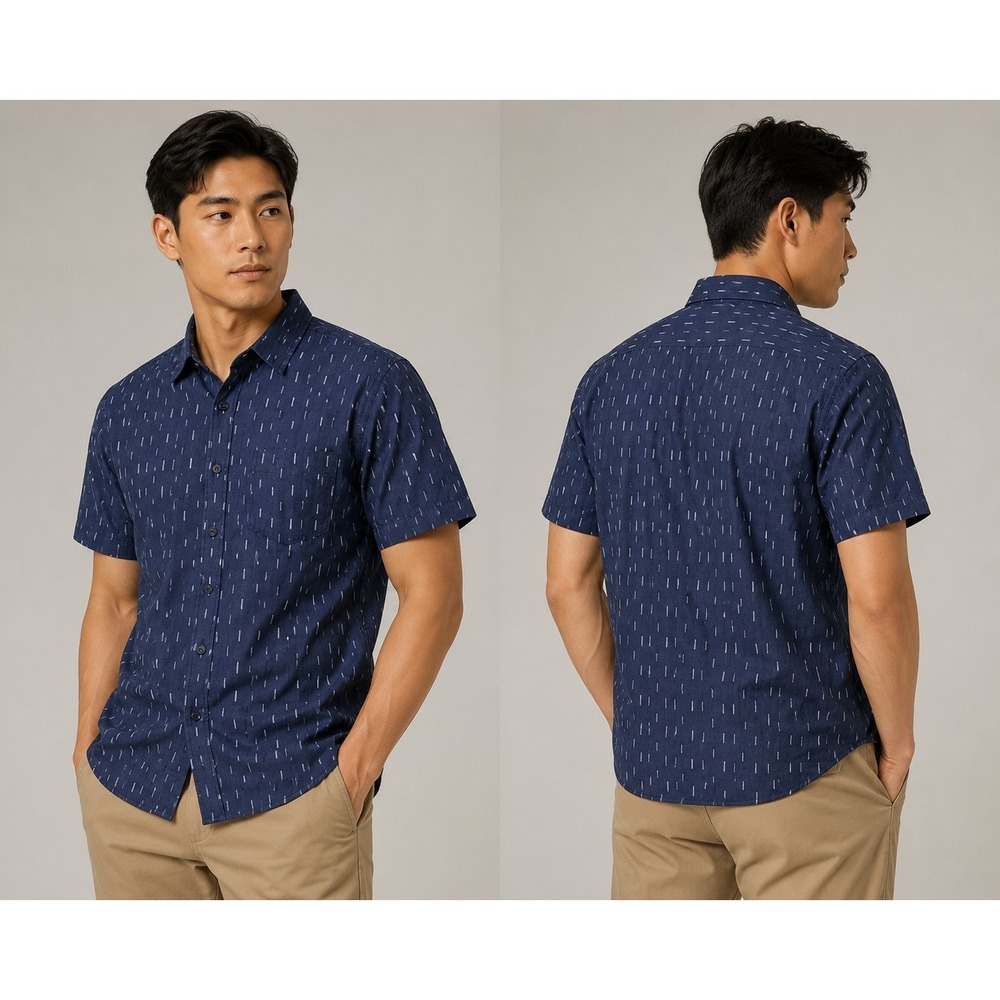 Suslo Couture Luxury Men's Shirt 3XL Blue Geometric Slim Fit Button Up